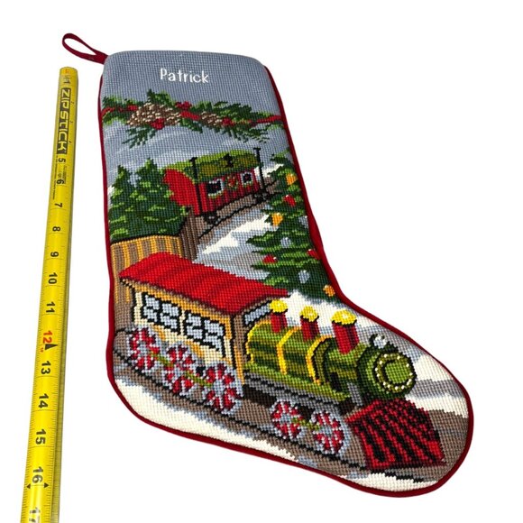 Vintage LL Bean Needlepoint Train "Patrick" Embroidered Christmas Stocking 16" - Picture 7 of 7
